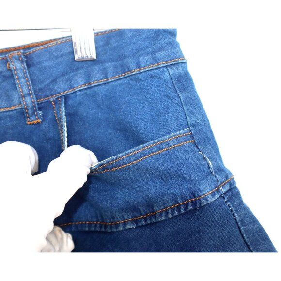 Denim Tiered Ruffle Mini Skirt Layered Blue Jean Y2K Elevated Indie - Picture 5 of 9